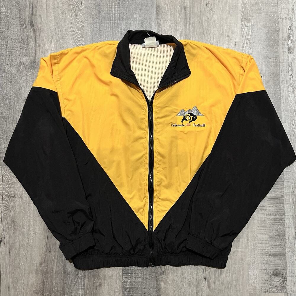 VTG University Of Colorado Windbreaker Jacket Yellow/Black CU Buffs College Sz M
